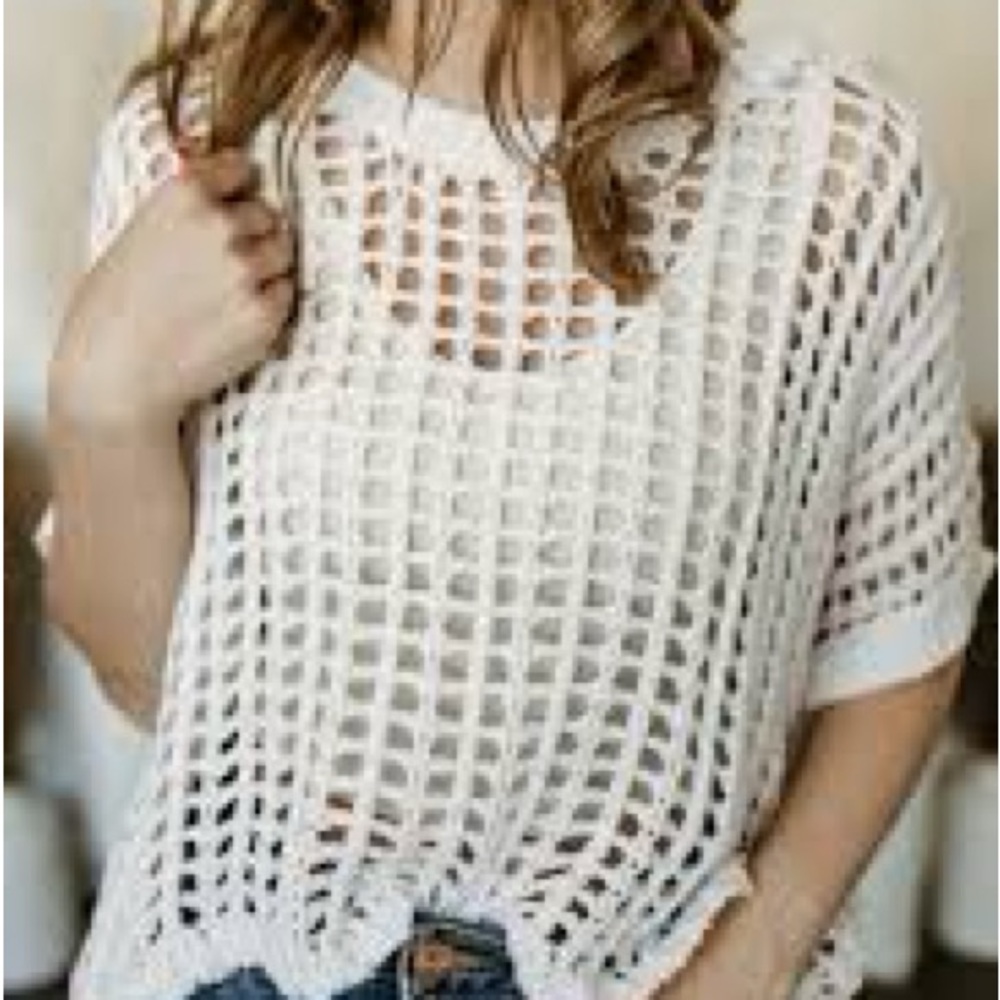 Coastal Beach Baddie Babe Crew Neck Open-Knit Crochet Sweater